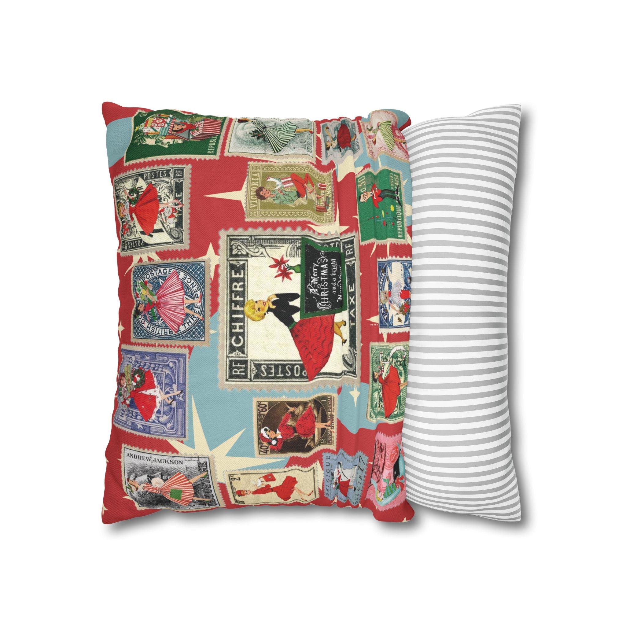 Kate McEnroe New York Mid Century Modern Christmas Stamp Throw Pillow Cover, Retro Atomic Starburst Holiday AccentThrow Pillow Covers25817573110993679974