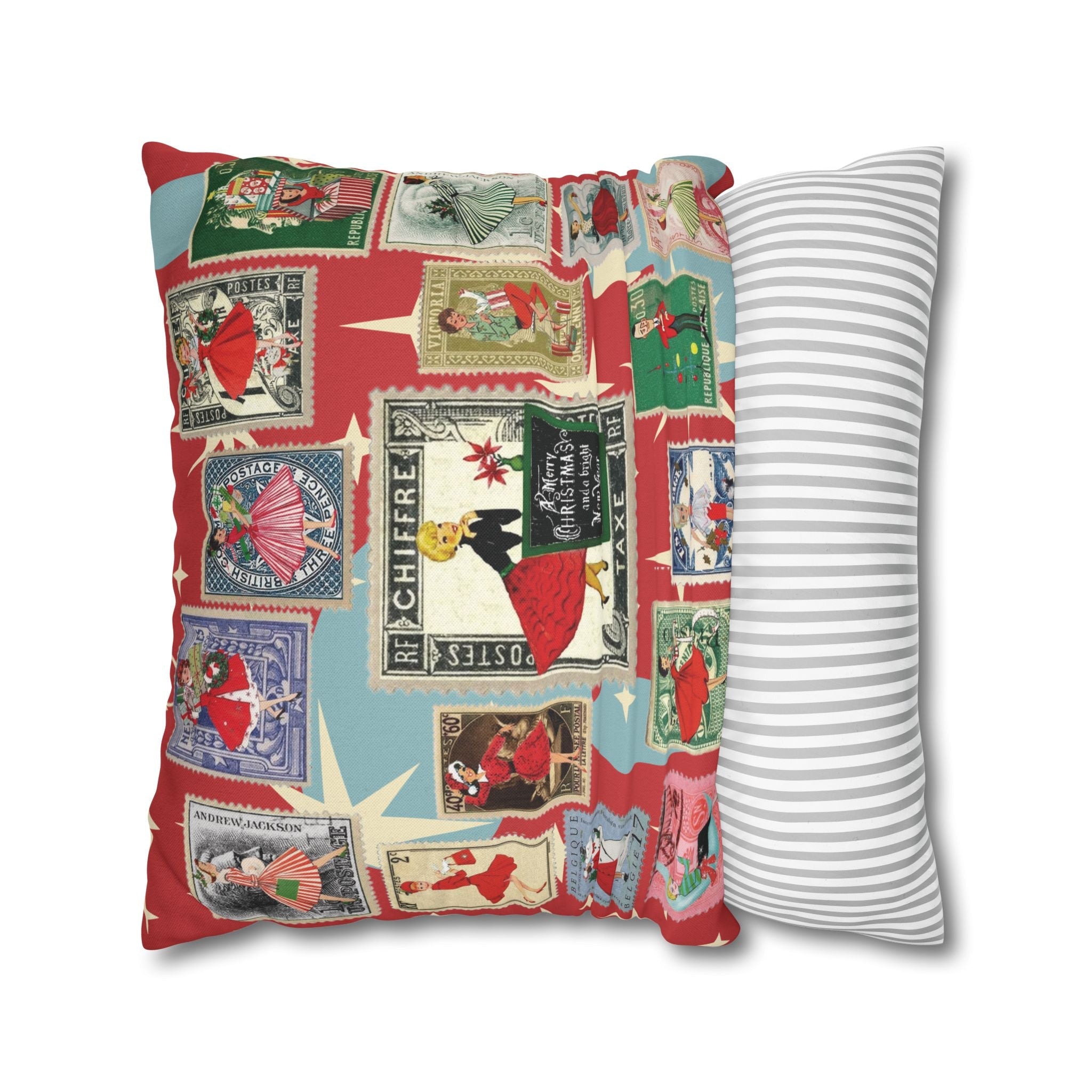 Kate McEnroe New York Mid Century Modern Christmas Stamp Throw Pillow Cover, Retro Atomic Starburst Holiday AccentThrow Pillow Covers25817573110993679974