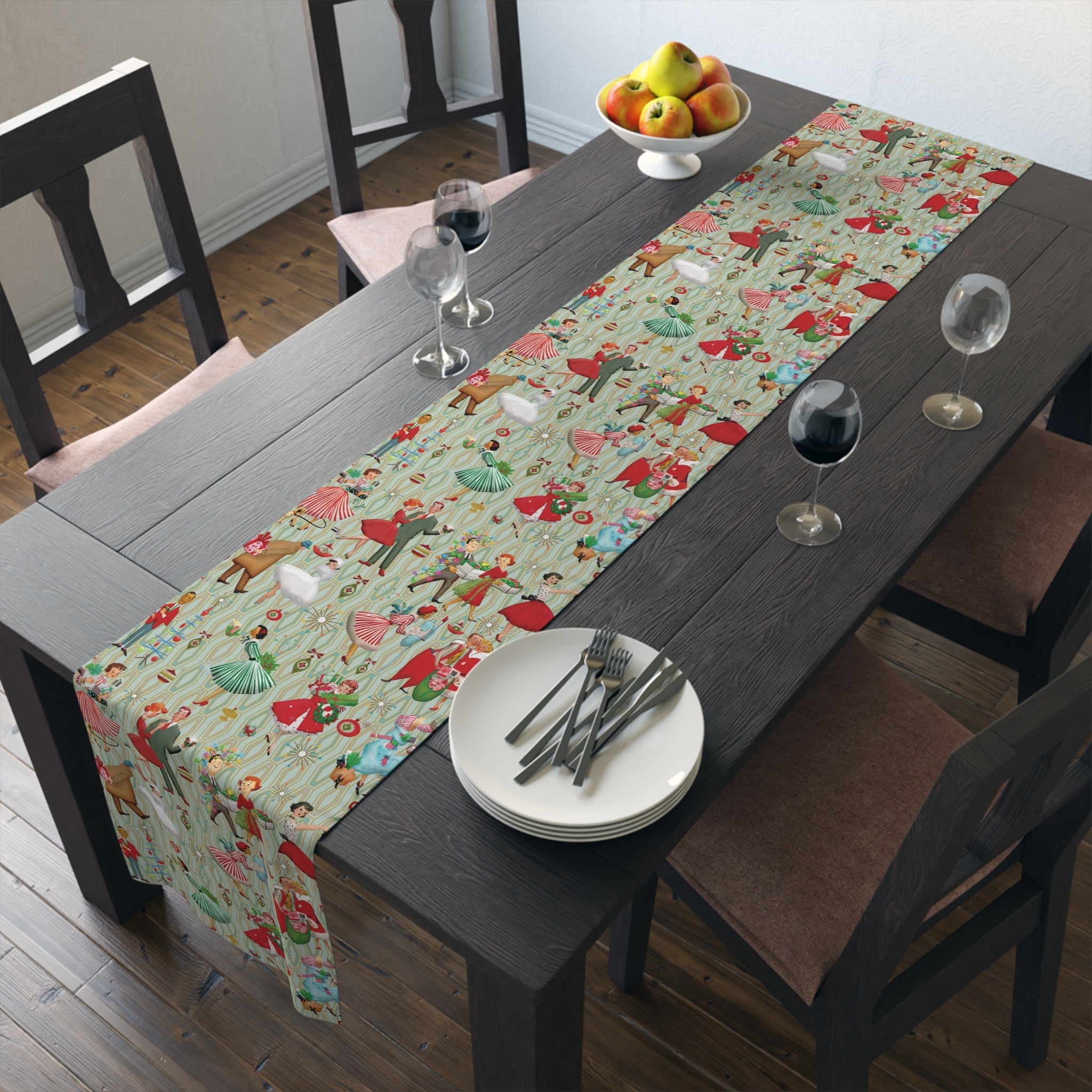 Kate McEnroe New York Mid Century Modern Christmas Table Runner, Retro Vintage 50s Holiday Dining LinenTable Runners27100430910579621622