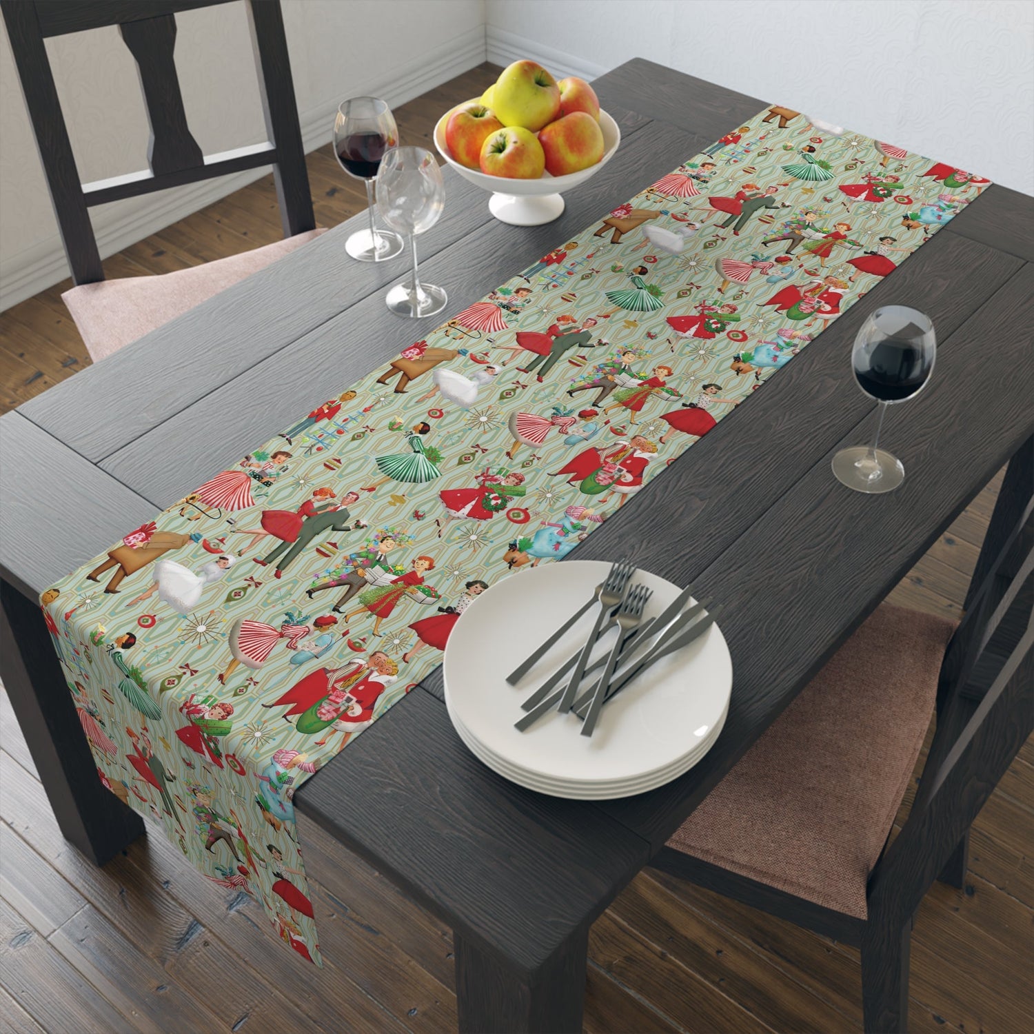 Kate McEnroe New York Mid Century Modern Christmas Table Runner, Retro Vintage 50s Holiday Dining LinenTable Runners28558370715194370352