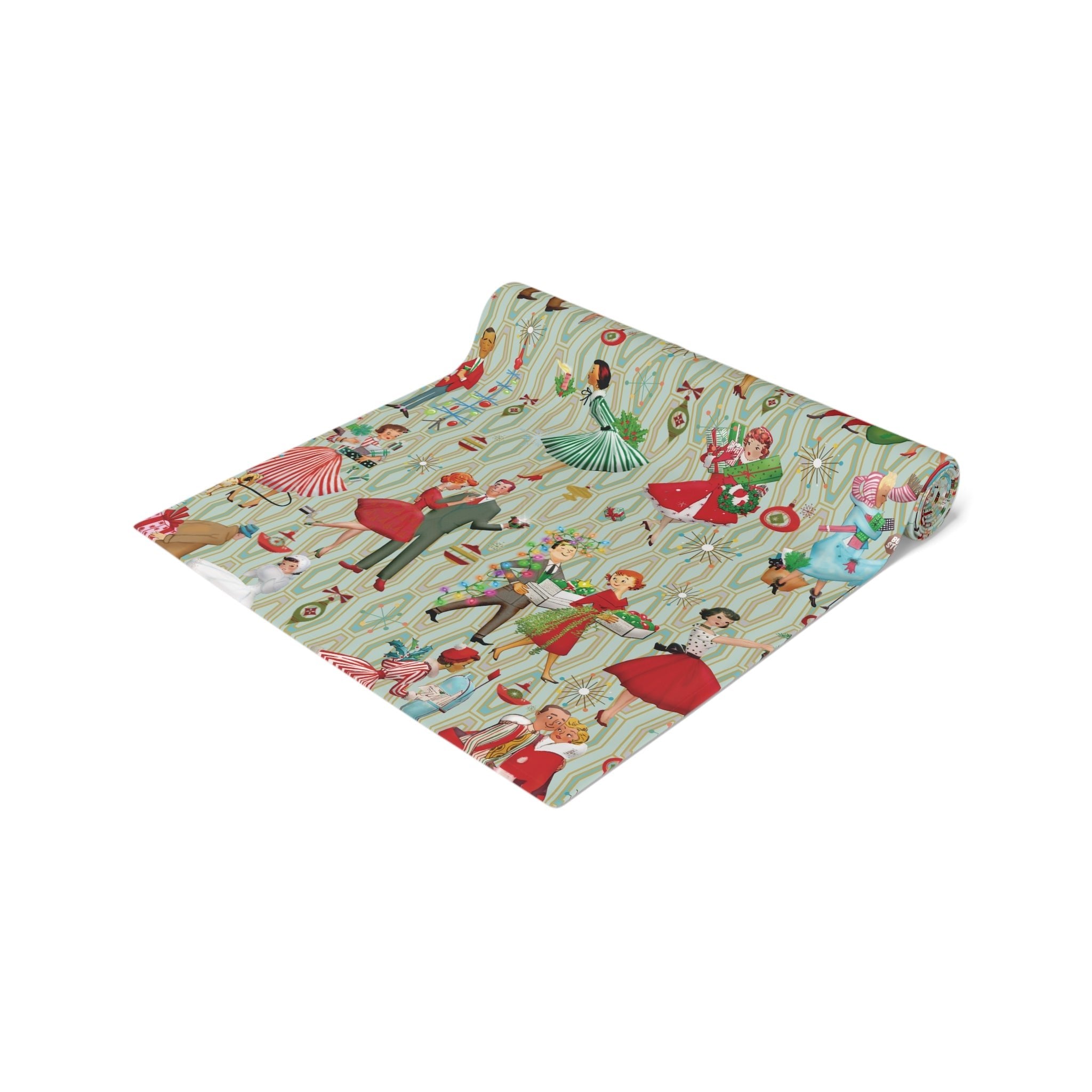 Kate McEnroe New York Mid Century Modern Christmas Table Runner, Retro Vintage 50s Holiday Dining LinenTable Runners28558370715194370352