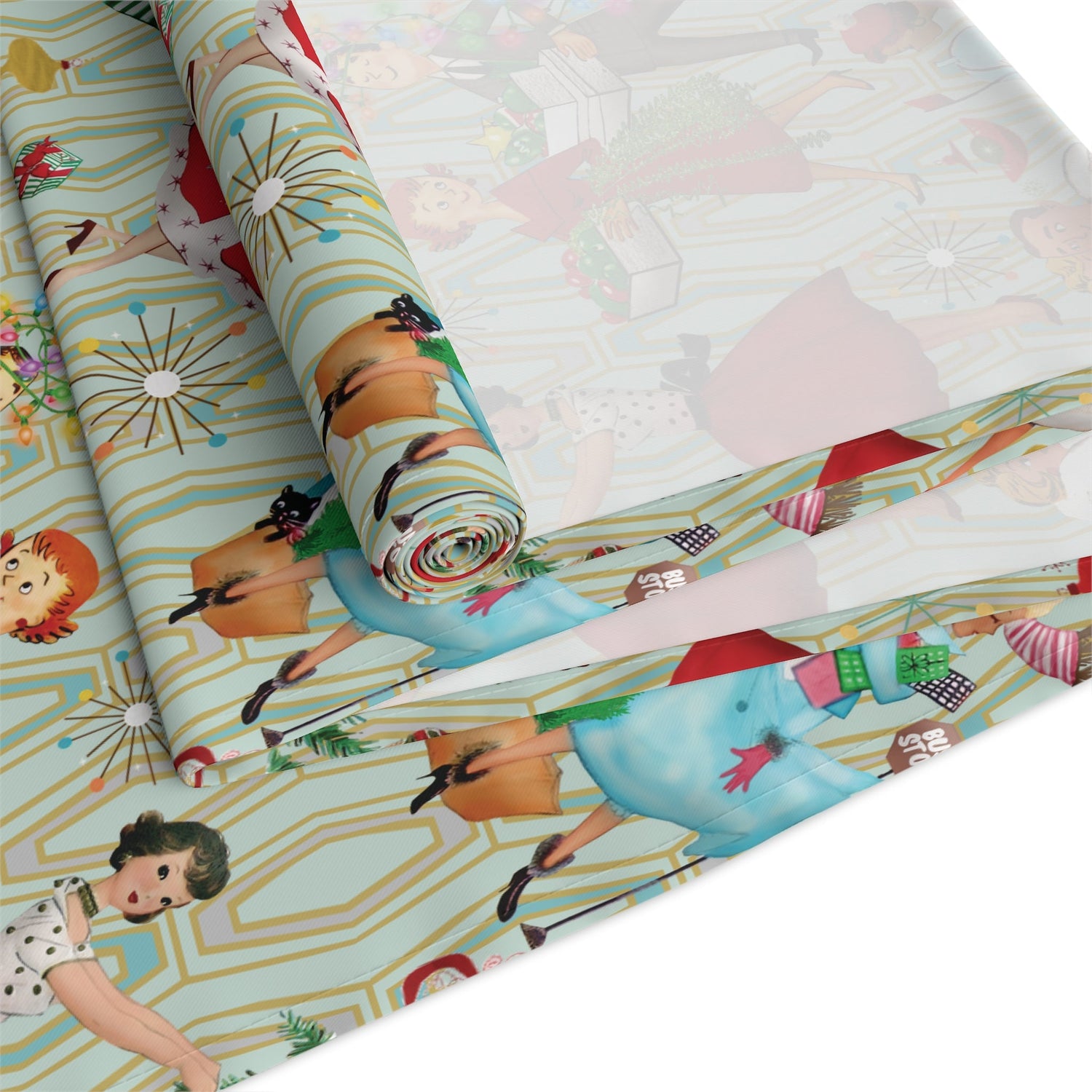 Kate McEnroe New York Mid Century Modern Christmas Table Runner, Retro Vintage 50s Holiday Dining LinenTable Runners28558370715194370352