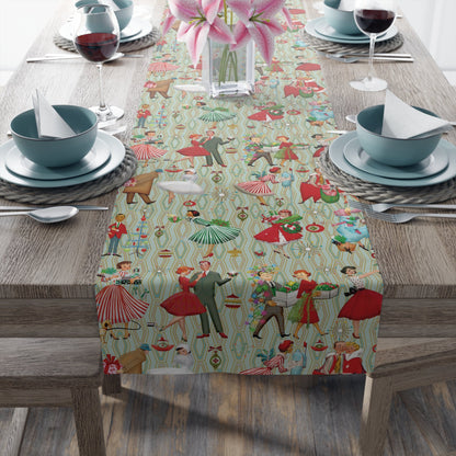 Kate McEnroe New York Mid Century Modern Christmas Table Runner, Retro Vintage 50s Holiday Dining LinenTable Runners28558370715194370352