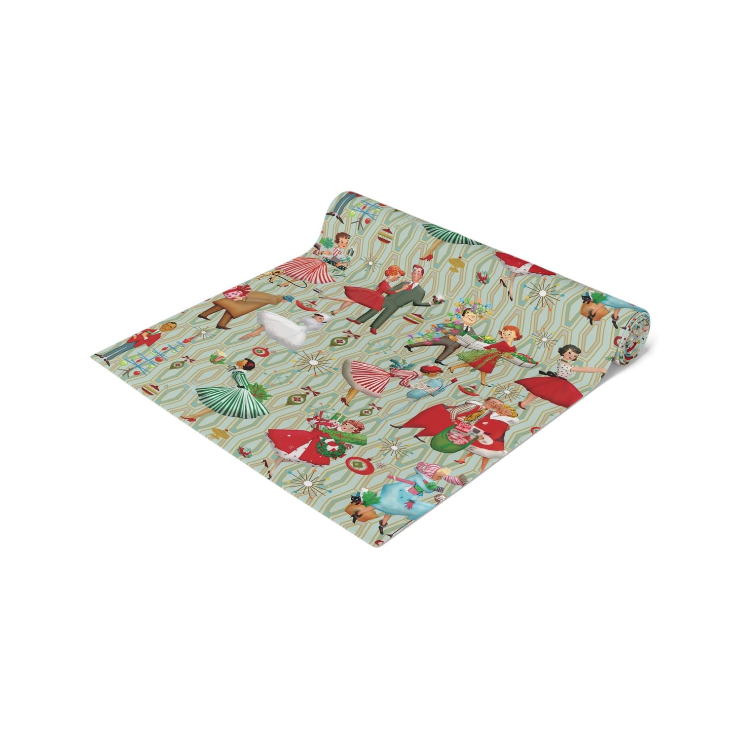 Kate McEnroe New York Mid Century Modern Christmas Table Runner, Retro Vintage 50s Holiday Dining LinenTable Runners28558370715194370352