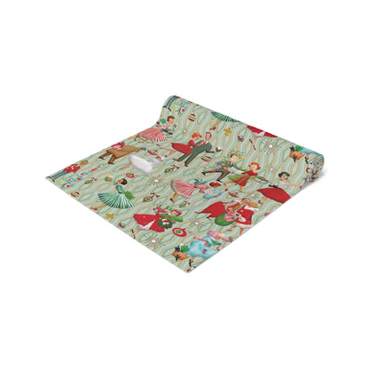 Kate McEnroe New York Mid Century Modern Christmas Table Runner, Retro Vintage 50s Holiday Dining LinenTable Runners28558370715194370352