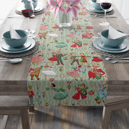 Kate McEnroe New York Mid Century Modern Christmas Table Runner, Retro Vintage 50s Holiday Dining LinenTable Runners28558370715194370352