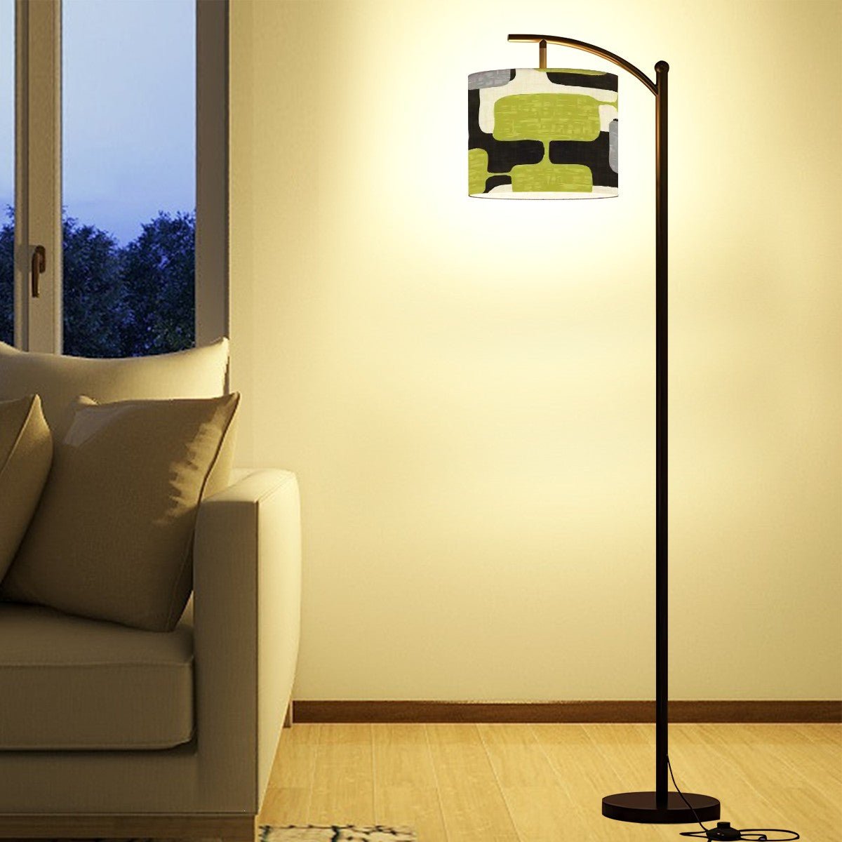 Kate McEnroe New York Mid Century Modern Color Block Arc Floor Lamp, Retro Teal, Lime Green, Gray, Black MCM Accent LightingFloor LampslYOQ0NrSaF