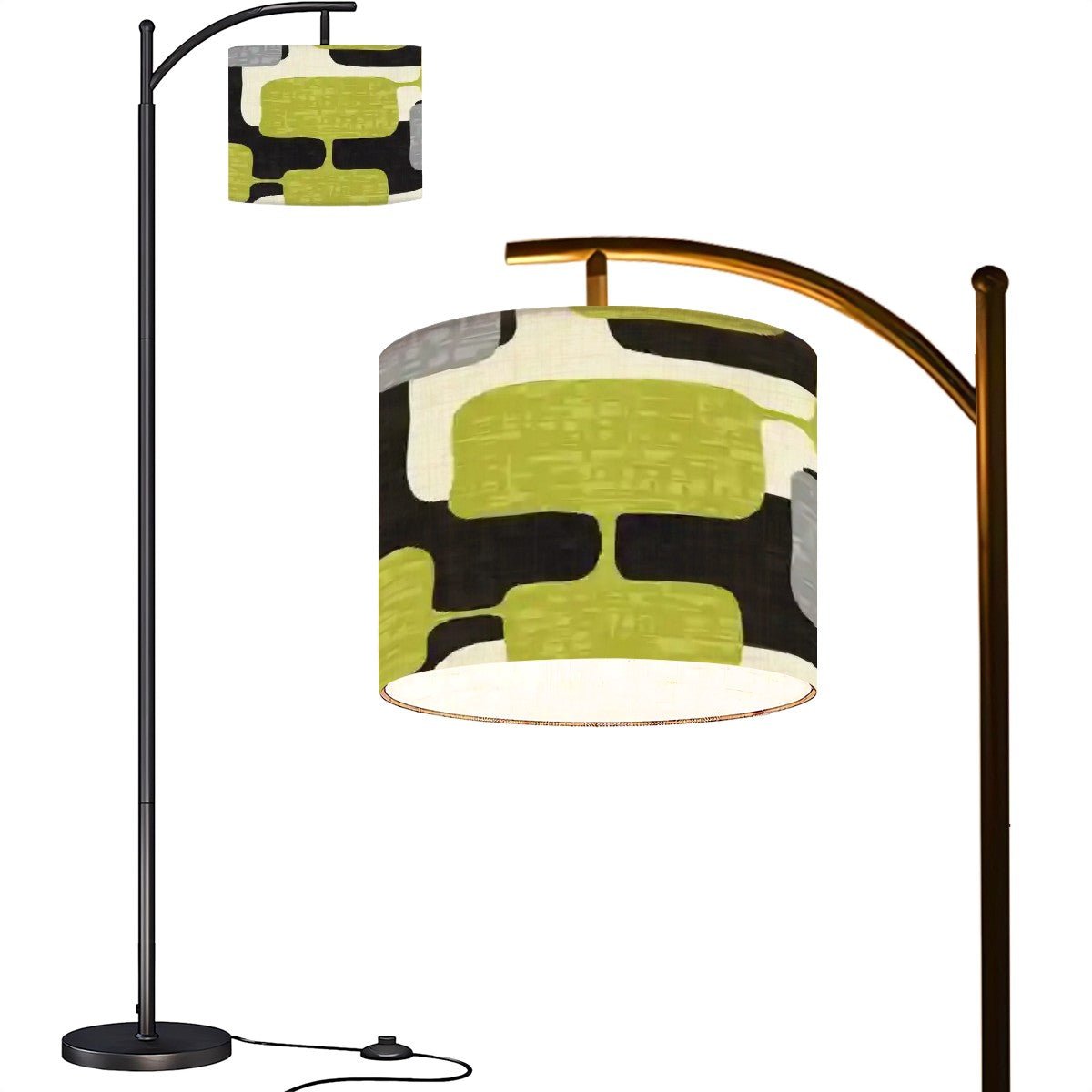 Kate McEnroe New York Mid Century Modern Color Block Arc Floor Lamp, Retro Teal, Lime Green, Gray, Black MCM Accent LightingFloor LampslYOQ0NrSaF