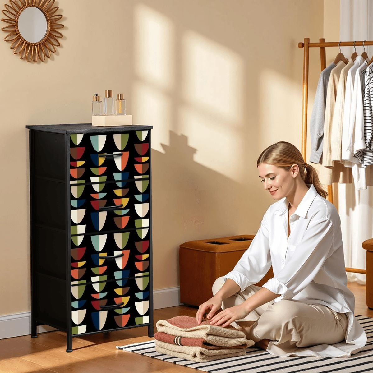 Kate McEnroe New York Mid Century Modern Colorful Boho Abstract Half Moon 4 Drawer DresserDressersuIi0V2QNk5