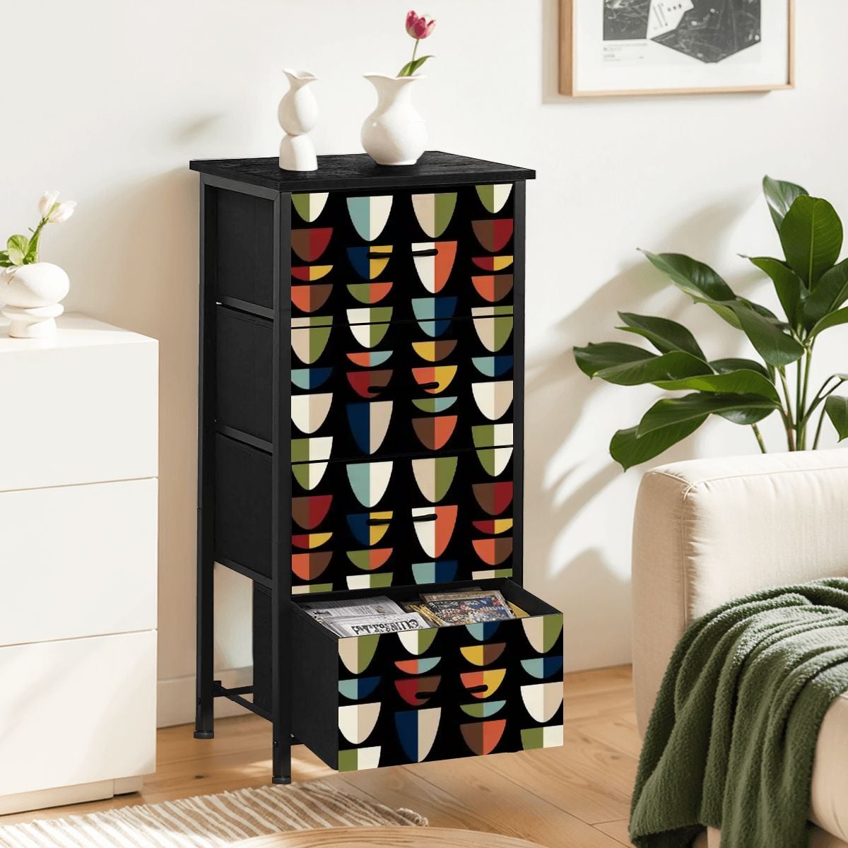 Kate McEnroe New York Mid Century Modern Colorful Boho Abstract Half Moon 4 Drawer DresserDressersuIi0V2QNk5