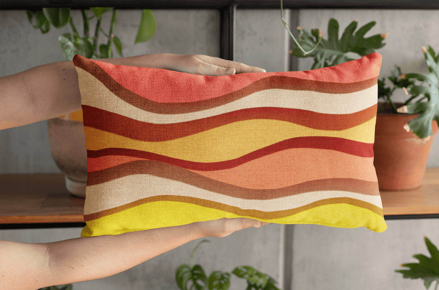 Kate McEnroe New York Mid Century Modern Colorful Wavy Abstract Lumbar Pillow Lumbar Pillows 20" × 14" 18754456367335523645