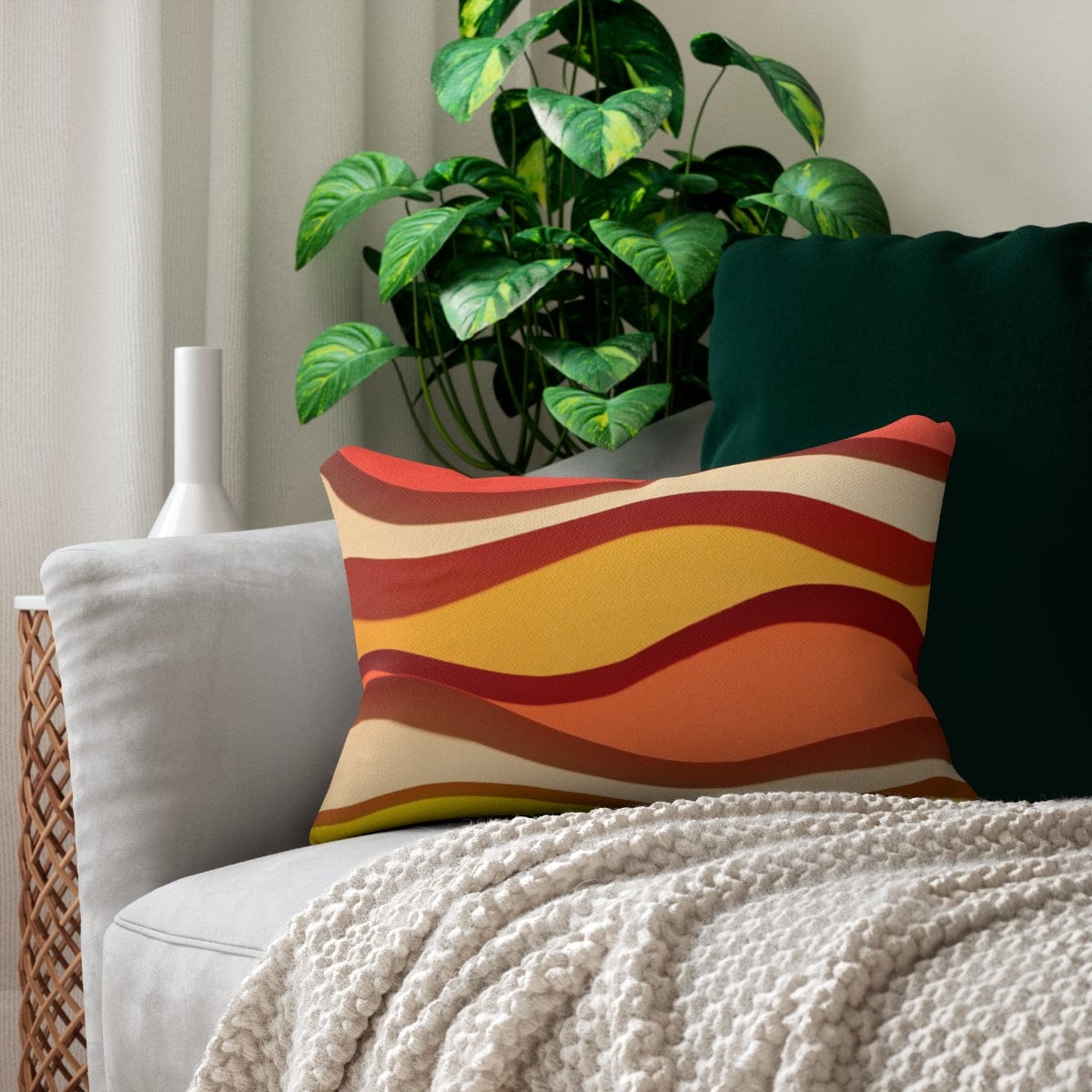 Kate McEnroe New York Mid Century Modern Colorful Wavy Abstract Lumbar Pillow Lumbar Pillows 20&quot; × 14&quot; 18754456367335523645