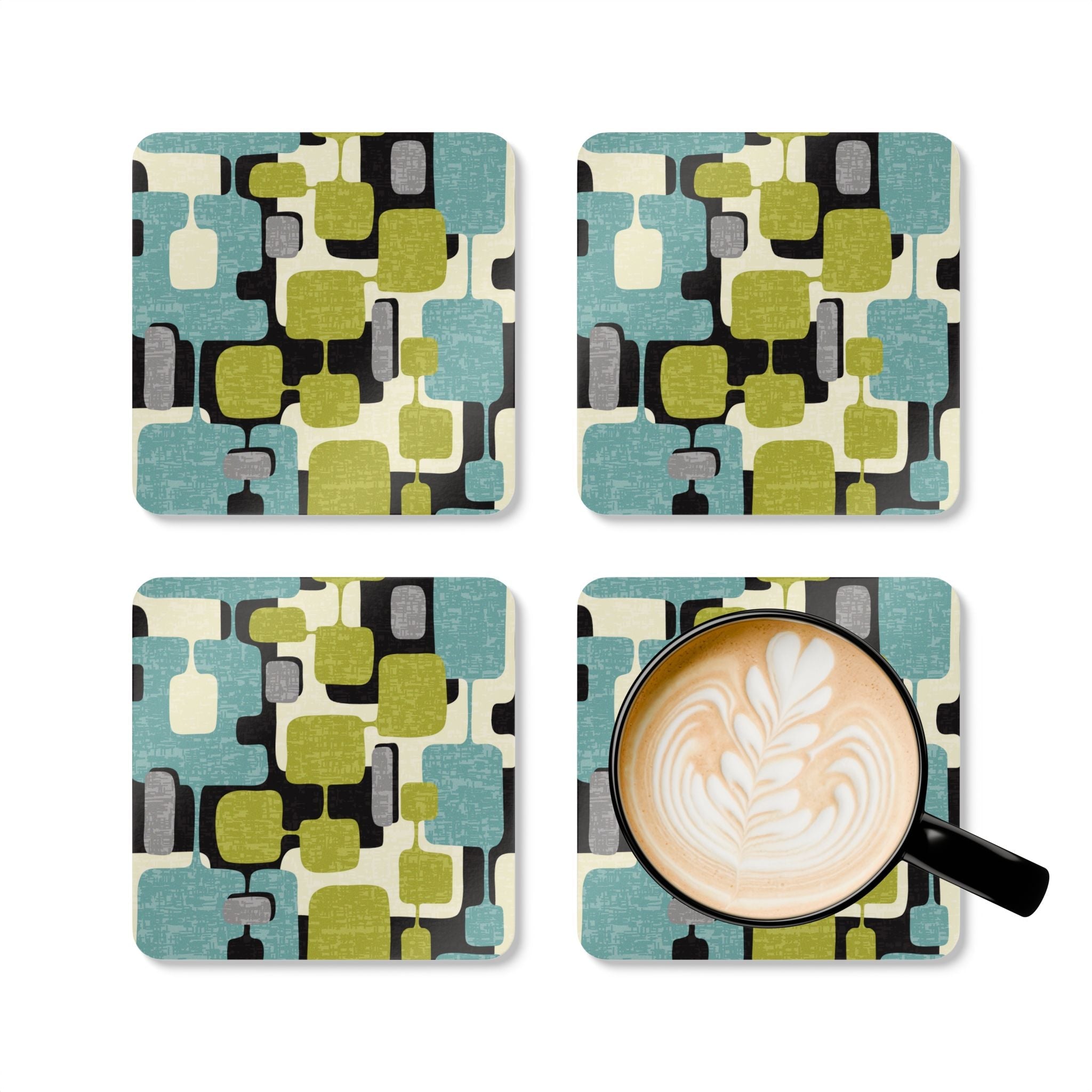 Kate McEnroe New York Mid Century Modern Corkwood Coasters, Set of 4, MCM 60s Geometric Abstract Kitchen DecorCoasters24829992040914097918