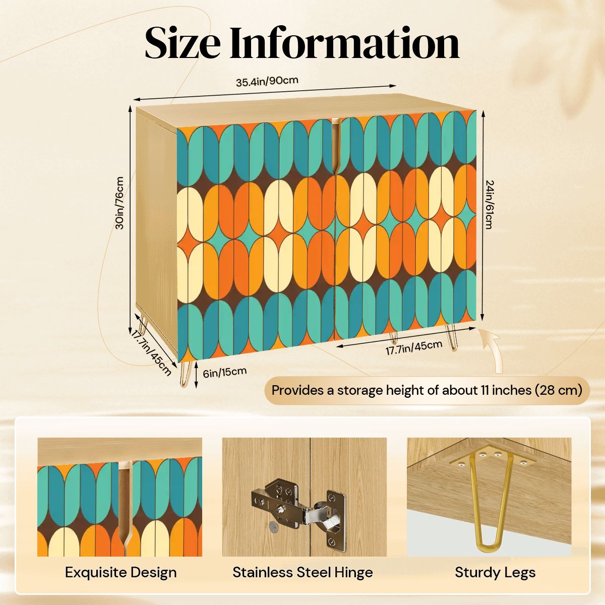 Kate McEnroe New York Mid Century Modern Credenza, Retro 70s Geometric Cabinet, Teal Orange StorageStorage CabinetsyEdzs89llI