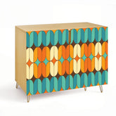 Kate McEnroe New York Mid Century Modern Credenza, Retro 70s Geometric Cabinet, Teal Orange StorageStorage CabinetsyEdzs89llI