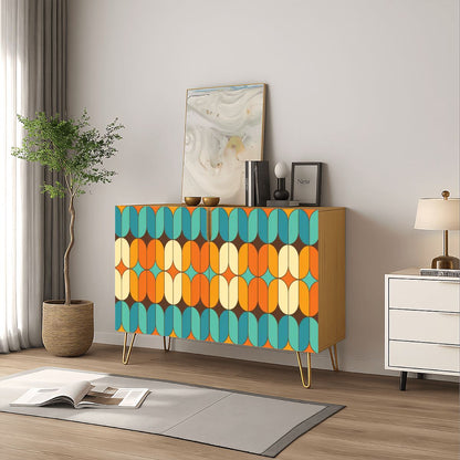 Kate McEnroe New York Mid Century Modern Credenza, Retro 70s Geometric Cabinet, Teal Orange StorageStorage CabinetsyEdzs89llI