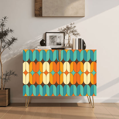 Kate McEnroe New York Mid Century Modern Credenza, Retro 70s Geometric Cabinet, Teal Orange StorageStorage CabinetsyEdzs89llI