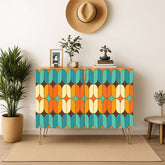 Kate McEnroe New York Mid Century Modern Credenza, Retro 70s Geometric Cabinet, Teal Orange StorageStorage CabinetsyEdzs89llI