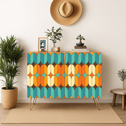 Kate McEnroe New York Mid Century Modern Credenza, Retro 70s Geometric Cabinet, Teal Orange StorageStorage CabinetsyEdzs89llI