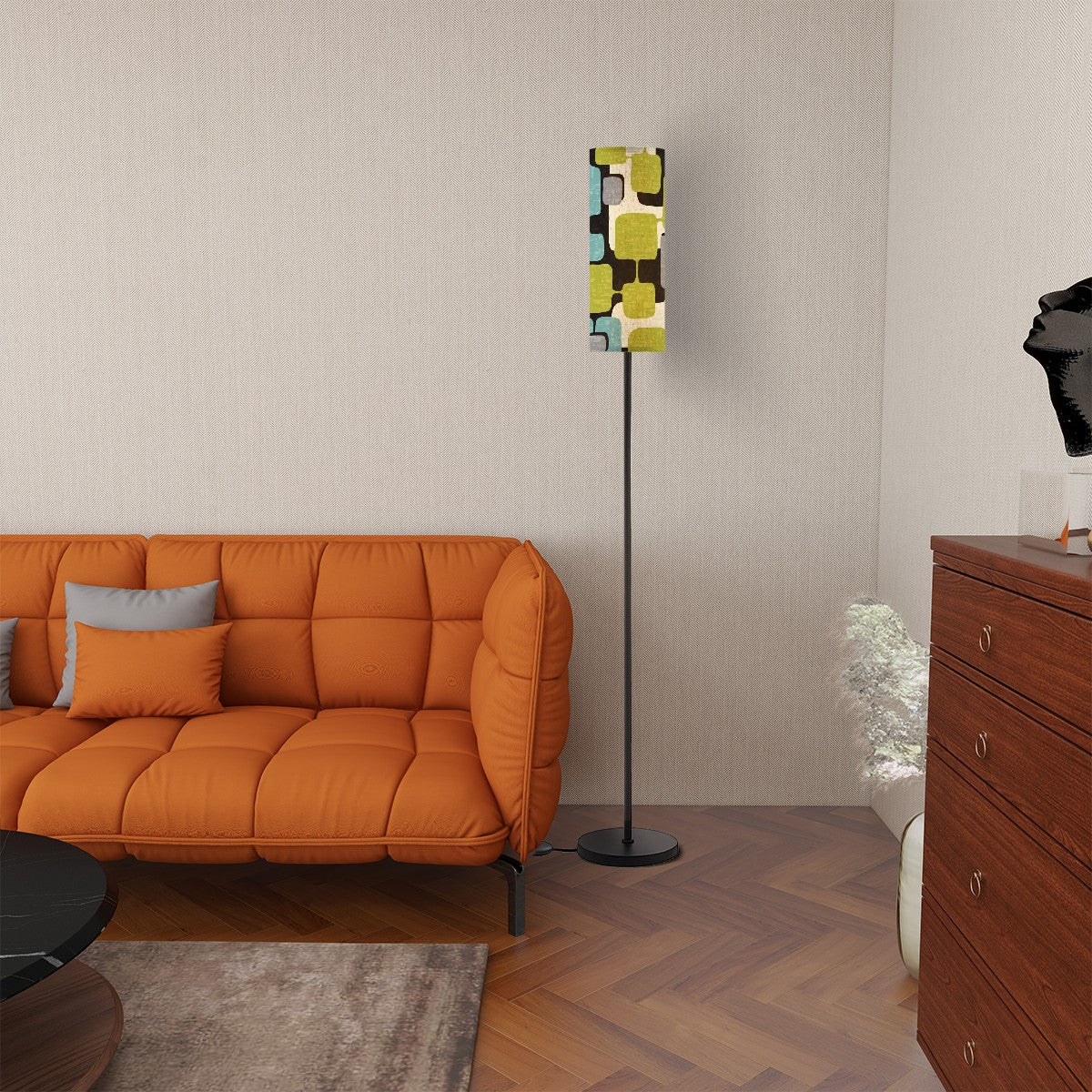 Kate McEnroe New York Mid Century Modern Cylinder Floor Lamp, Retro Geometric Mod Squares, 50s Abstract Accent LightingFloor LampsPmEVgfBOKA