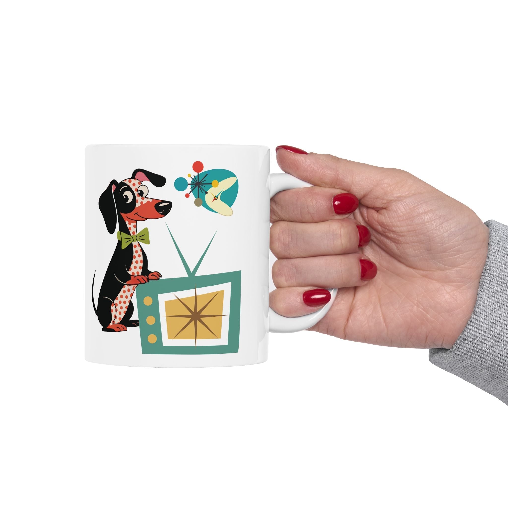 Kate McEnroe New York Mid Century Modern Dachshund Dog Mug, Retro TV Starburst Coffee CupMugs27475098491264008206