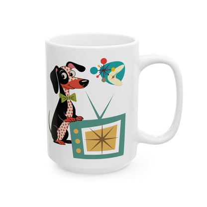 Kate McEnroe New York Mid Century Modern Dachshund Dog Mug, Retro TV Starburst Coffee CupMugs27475098491264008206
