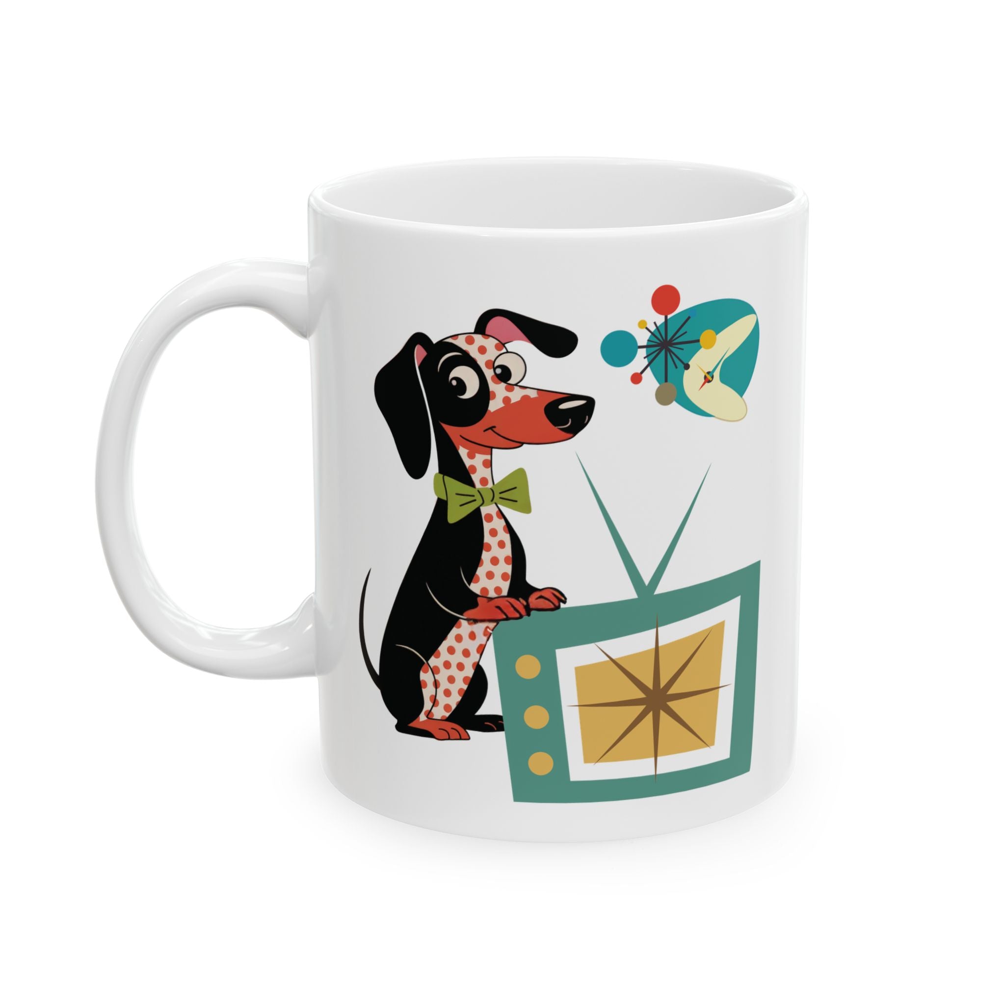 Kate McEnroe New York Mid Century Modern Dachshund Dog Mug, Retro TV Starburst Coffee CupMugs27475098491264008206