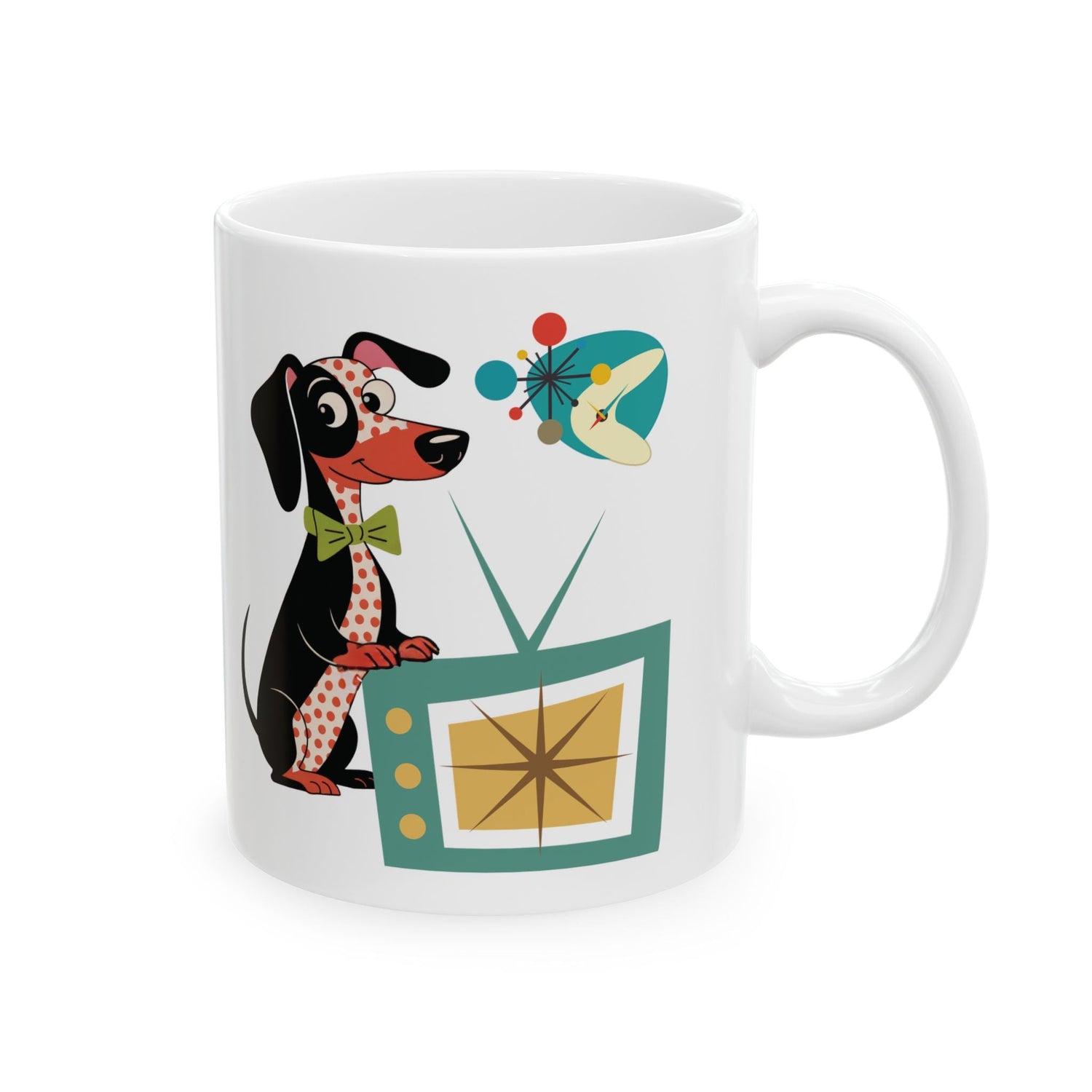 Kate McEnroe New York Mid Century Modern Dachshund Dog Mug, Retro TV Starburst Coffee CupMugs27475098491264008206