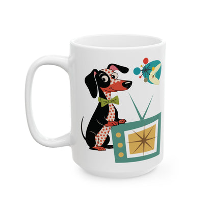 Kate McEnroe New York Mid Century Modern Dachshund Dog Mug, Retro TV Starburst Coffee CupMugs29807320508672240271