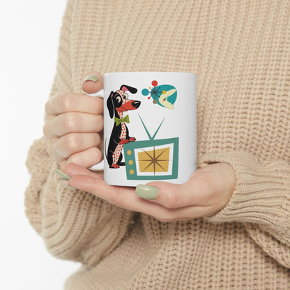 Kate McEnroe New York Mid Century Modern Dachshund Dog Mug, Retro TV Starburst Coffee CupMugs29807320508672240271