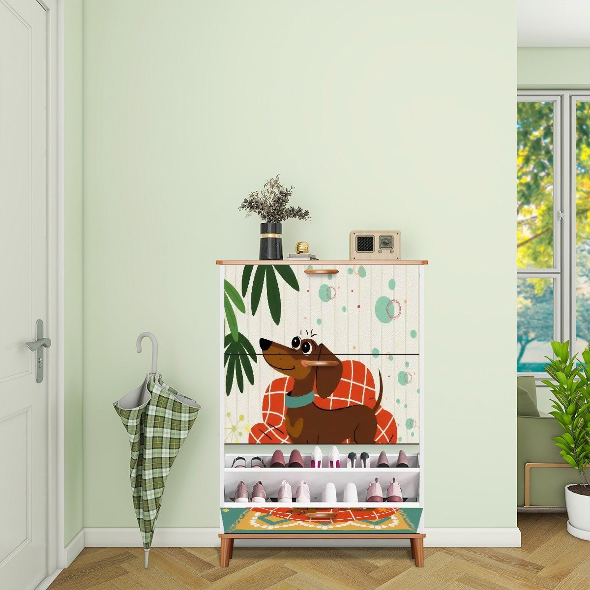 Kate McEnroe New York Mid Century Modern Dachshund Shoe Cabinet: Retro Kitsch Dog Accent StorageShoe StorageEP6kMNhetV