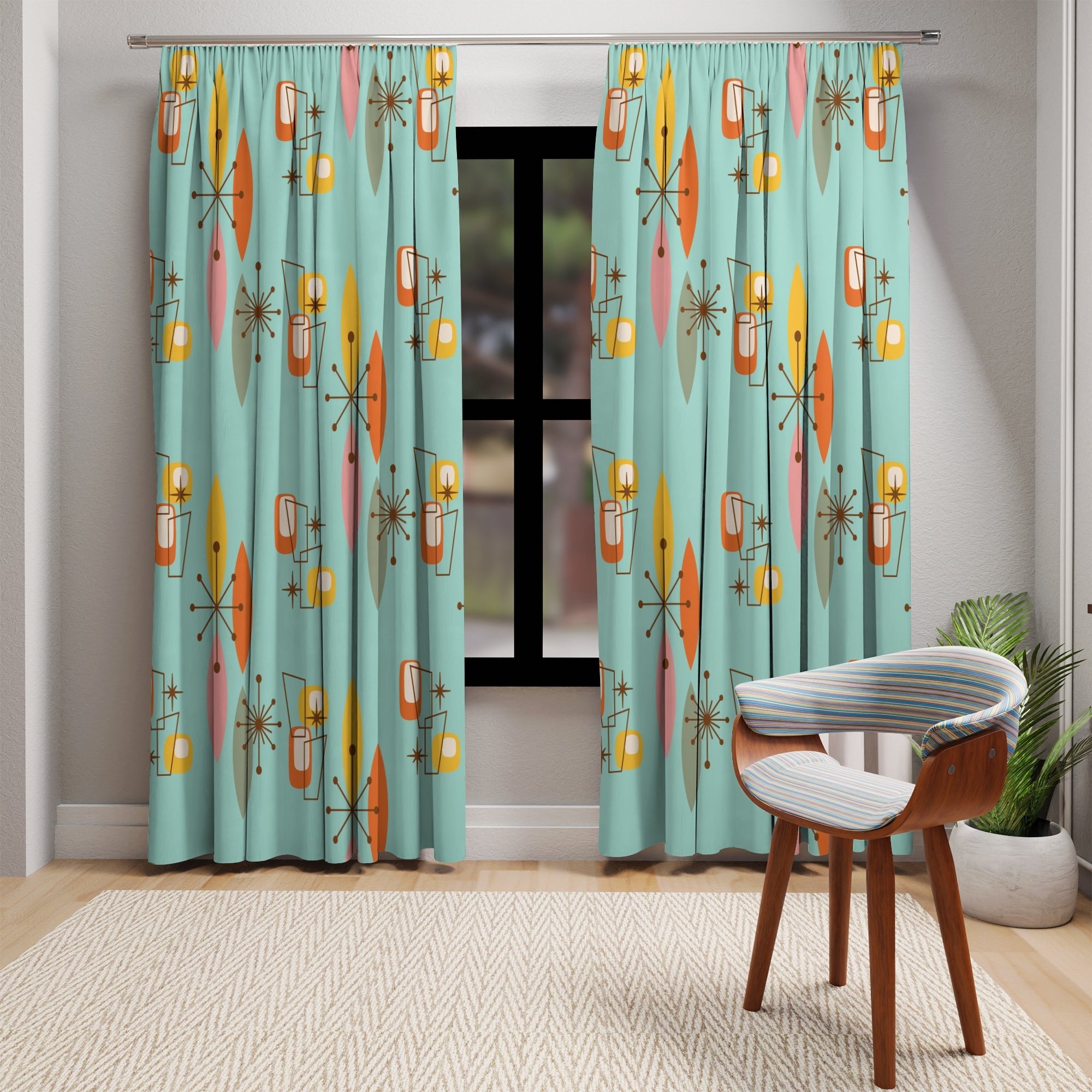 Kate McEnroe New York Mid Century Modern Diamond Starburst Blackout Curtain, Retro Geometric MCM Window PanelWindow Curtains27528219412000149384
