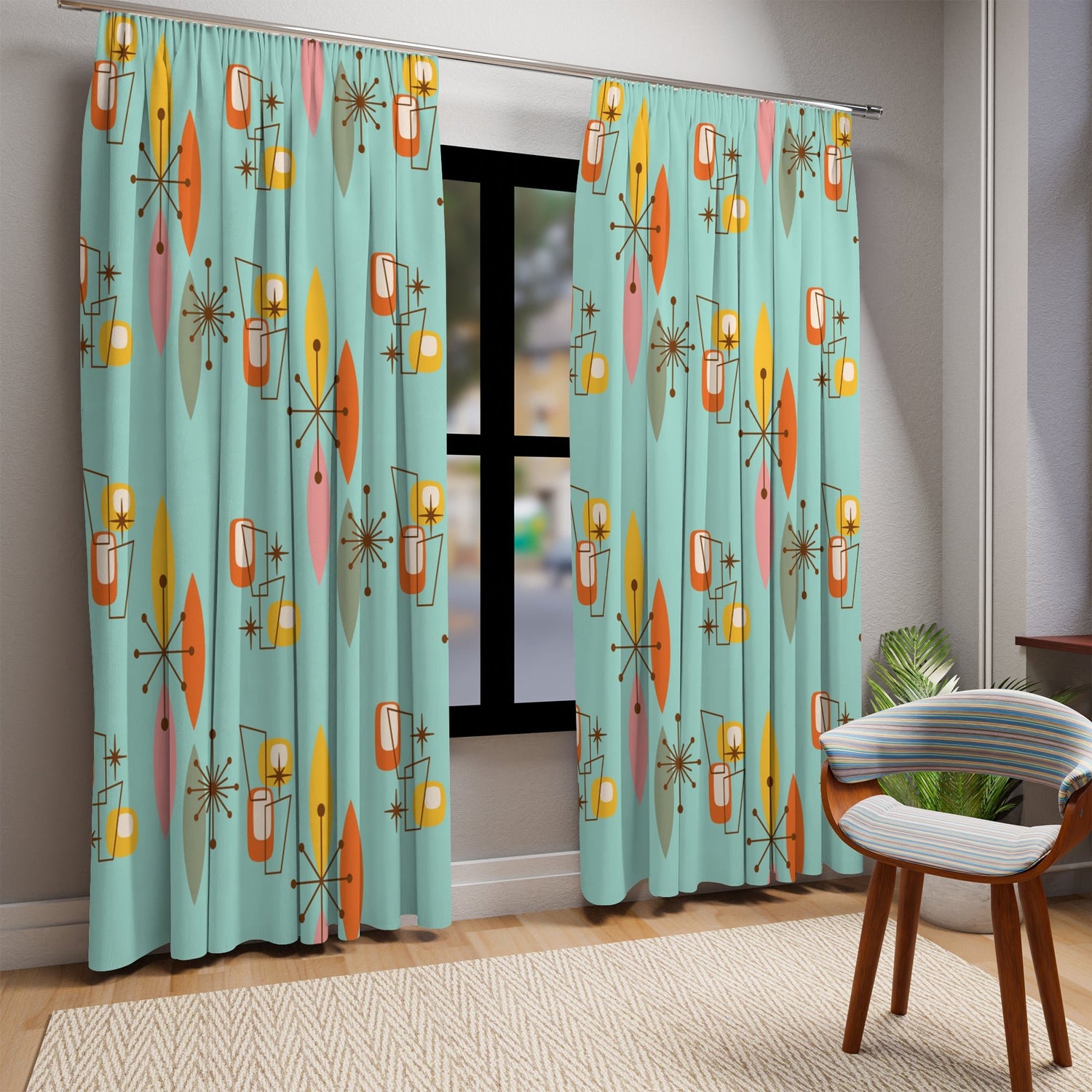 Kate McEnroe New York Mid Century Modern Diamond Starburst Blackout Curtain, Retro Geometric MCM Window PanelWindow Curtains27528219412000149384