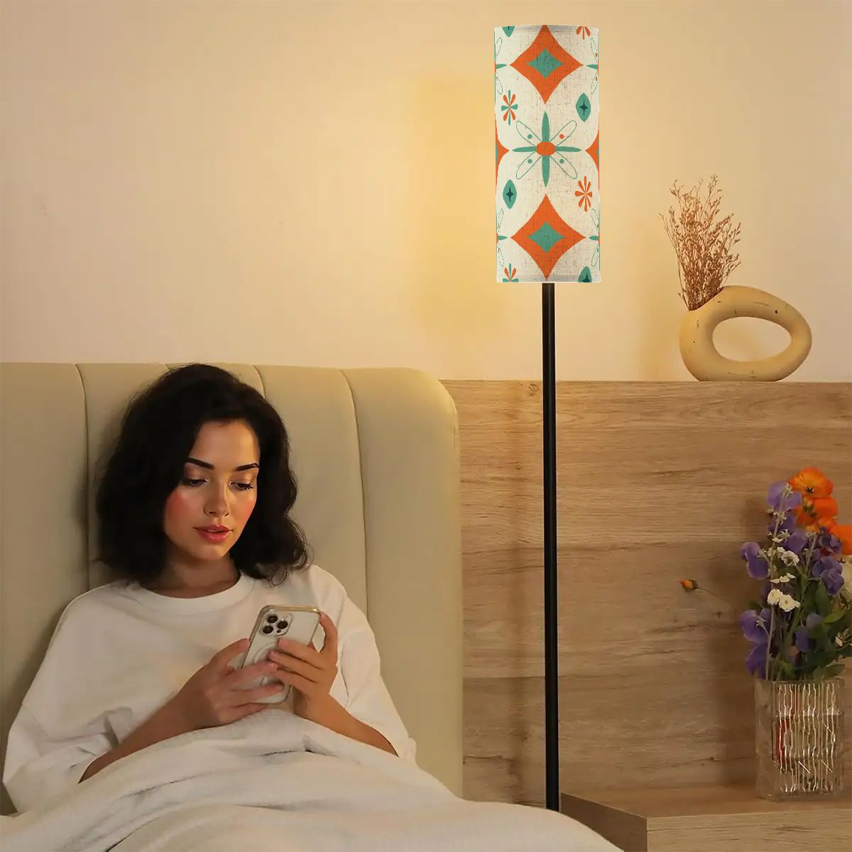 Kate McEnroe New York Mid Century Modern Diamond Starburst Lamp, Retro Orange Teal Floor LightFloor LampsxTzPeU4IWp