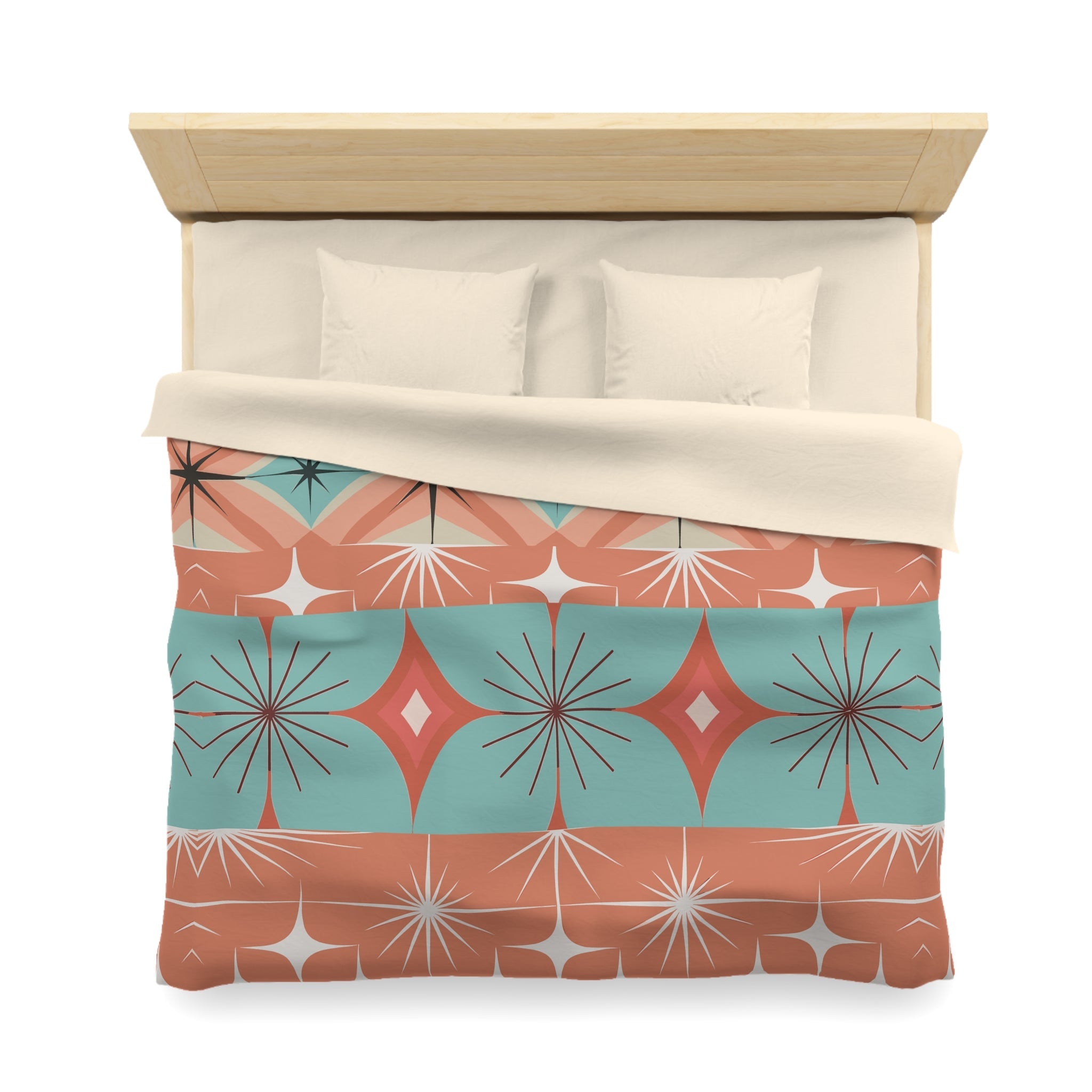 Kate McEnroe New York Mid Century Modern Duvet Cover, Retro 50s 60s Atomic Diamond Starburst Orange Teal BeddingDuvet Covers18220599887129377174