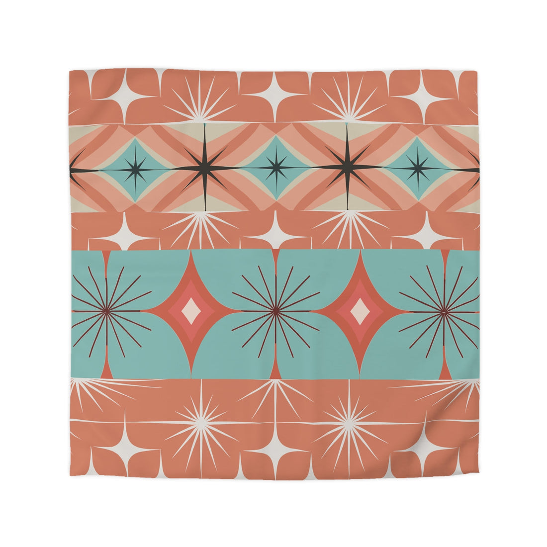 Kate McEnroe New York Mid Century Modern Duvet Cover, Retro 50s 60s Atomic Diamond Starburst Orange Teal BeddingDuvet Covers18220599887129377174