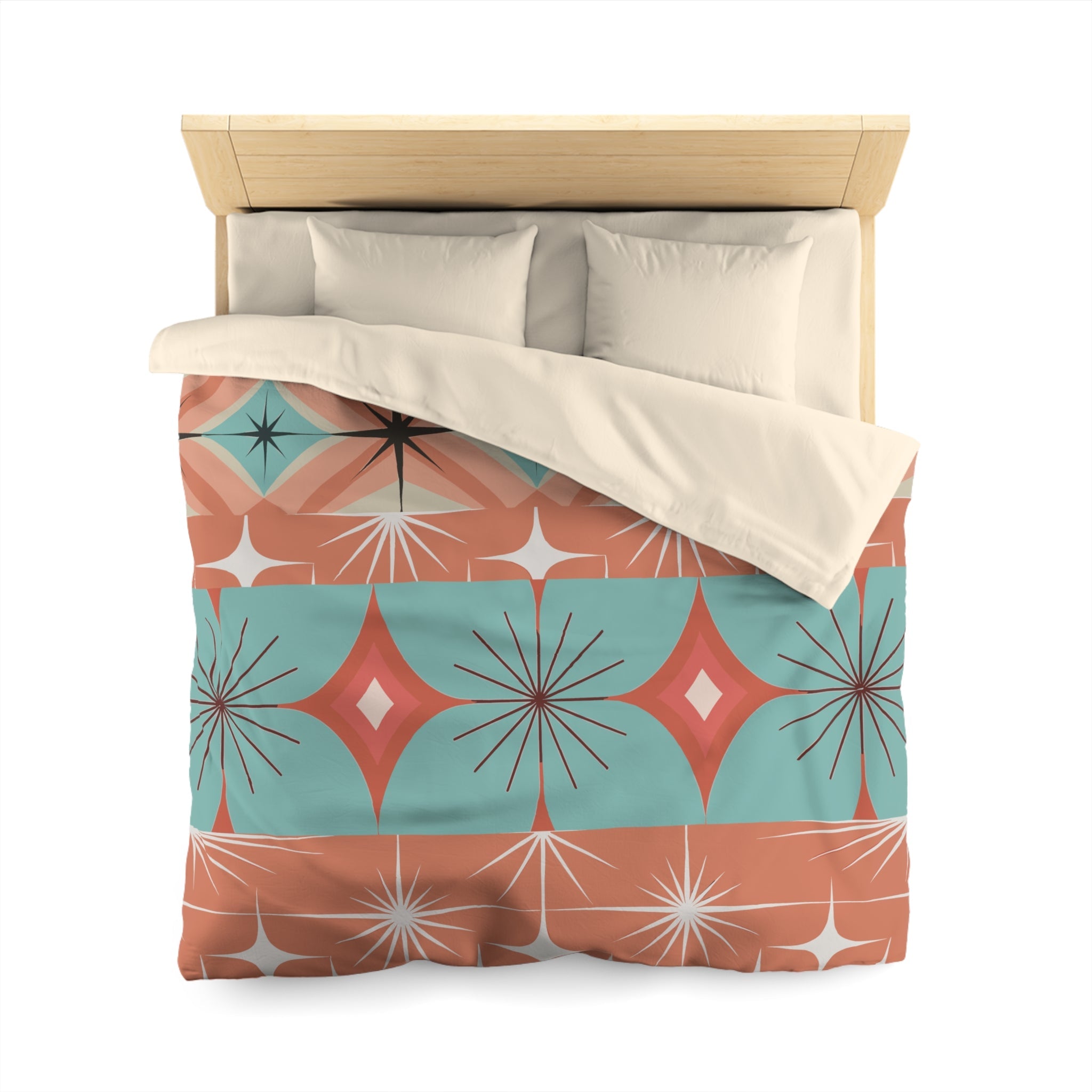Kate McEnroe New York Mid Century Modern Duvet Cover, Retro 50s 60s Atomic Diamond Starburst Orange Teal BeddingDuvet Covers18220599887129377174