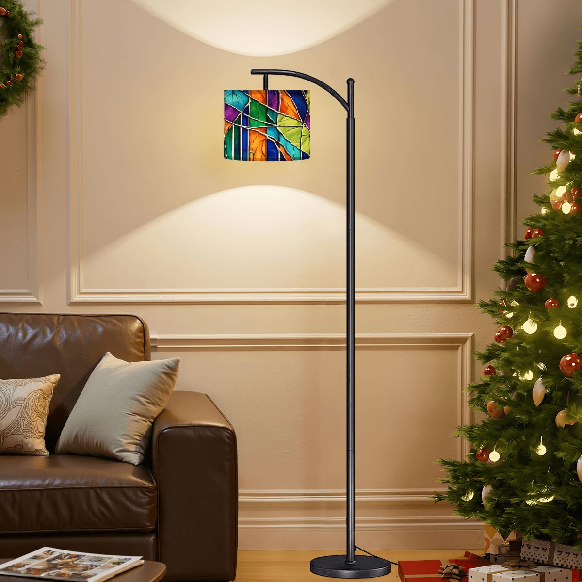 Kate McEnroe New York Mid Century Modern Faux Stained Glass Arc Floor LampArc Floor LampsDfy0hIa946