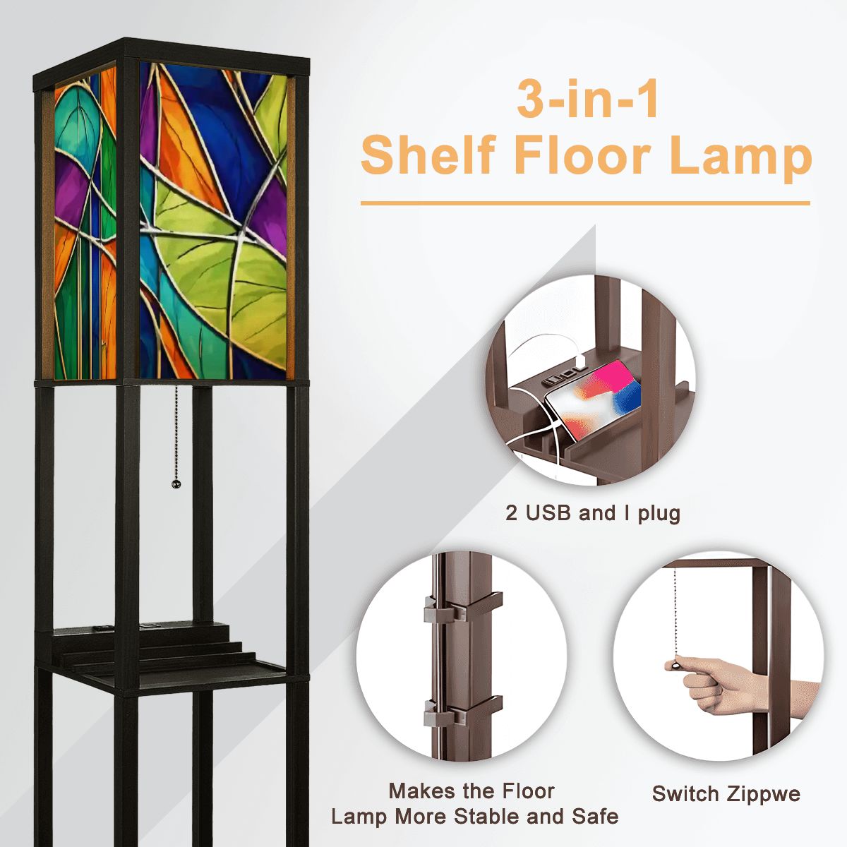 Kate McEnroe New York Mid Century Modern Faux Stained Glass Floor Lamp With ShelfLamp with ShelveswGUDcDQqWu
