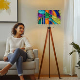 Kate McEnroe New York Mid Century Modern Faux Stained Glass Tripod Floor LampTripod Floor Lamps6TSCFraRuh