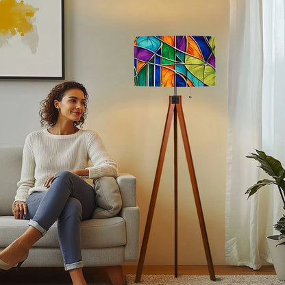 Kate McEnroe New York Mid Century Modern Faux Stained Glass Tripod Floor LampTripod Floor Lamps6TSCFraRuh