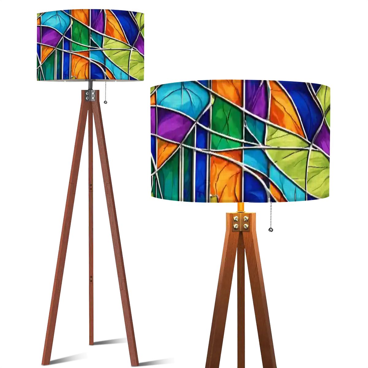 Kate McEnroe New York Mid Century Modern Faux Stained Glass Tripod Floor LampTripod Floor Lamps6TSCFraRuh