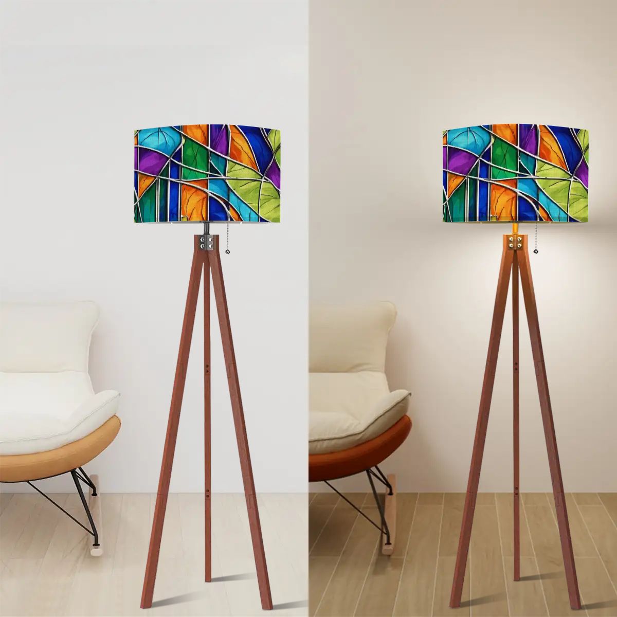 Kate McEnroe New York Mid Century Modern Faux Stained Glass Tripod Floor LampTripod Floor Lamps6TSCFraRuh
