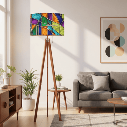 Kate McEnroe New York Mid Century Modern Faux Stained Glass Tripod Floor LampTripod Floor Lamps6TSCFraRuh
