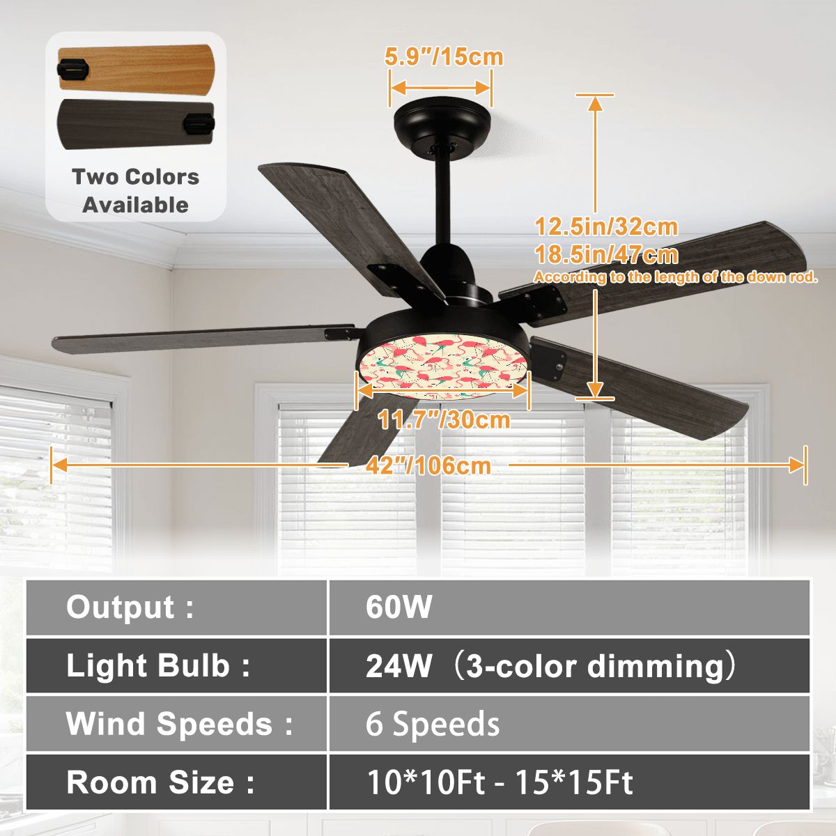 Kate McEnroe New York Mid Century Modern Flamingo Ceiling Fan, Retro 50s Tropical Light FixtureCeiling Fansn47LlXgadh