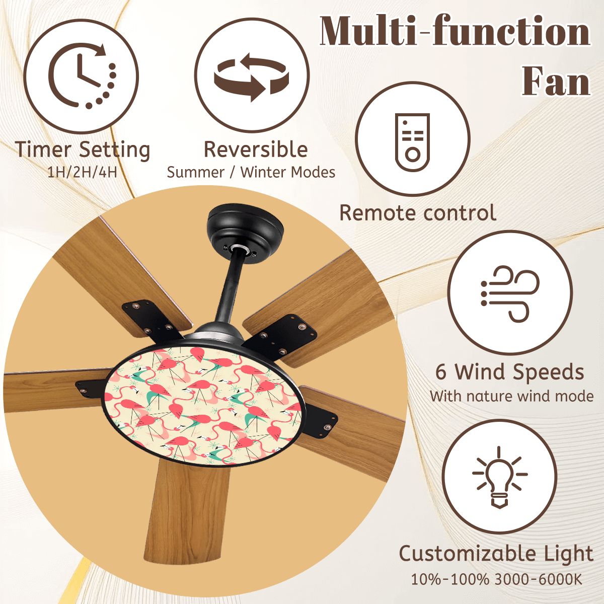 Kate McEnroe New York Mid Century Modern Flamingo Ceiling Fan, Retro 50s Tropical Light FixtureCeiling Fansn47LlXgadh