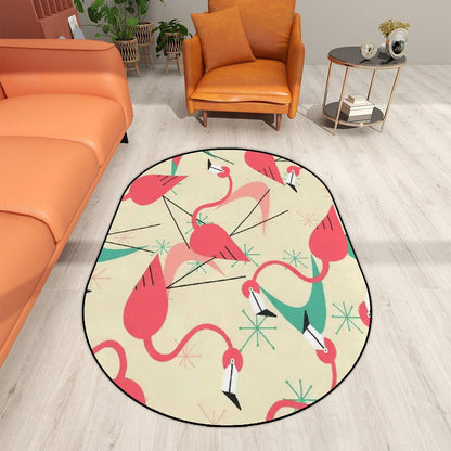 Kate McEnroe New York Mid Century Modern Flamingo Oval Area Rug, Retro Pink Aqua 50s Living Room, Entryway Accent RugRugsoWX6hf4Ykz