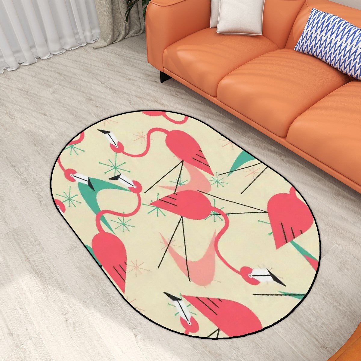 Kate McEnroe New York Mid Century Modern Flamingo Oval Area Rug, Retro Pink Aqua 50s Living Room, Entryway Accent RugRugsoWX6hf4Ykz