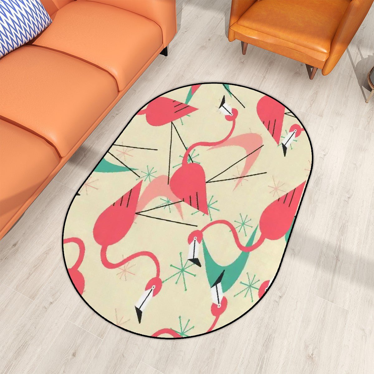 Kate McEnroe New York Mid Century Modern Flamingo Oval Area Rug, Retro Pink Aqua 50s Living Room, Entryway Accent RugRugsoWX6hf4Ykz