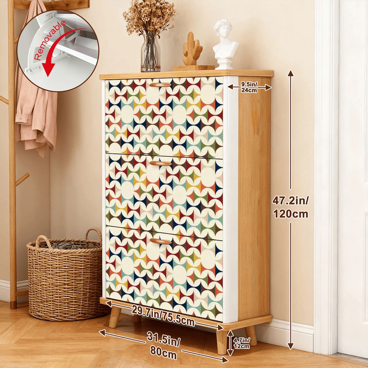 Kate McEnroe New York Mid Century Modern Flip Drawer Shoe Cabinet, Scandinavian Geometric Entryway Organizer, Retro MCM Storage UnitShoe StorageVXXCsEZday